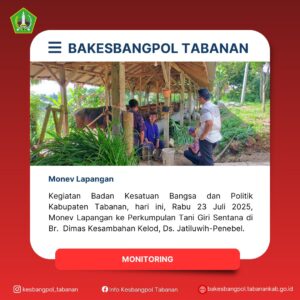 Kegiatan Badan Kesatuan Bangsa dan Politik Kabupaten Tabanan, hari ini, Rabu 23 Juli 2025, Mone