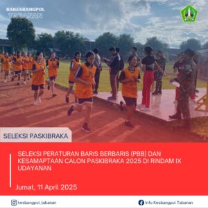 Kegiatan Badan Kesbangpol Kabupaten Tabanan. Jumat, 11 April 2025. Seleksi Peraturan Baris Berba