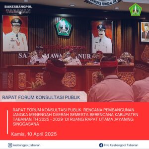 Kegiatan Badan Kesbangpol Kabupaten Tabanan. Kamis, 10 April 2025. Rapat Forum Konsultasi Publik