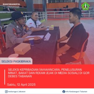 Kegiatan Badan Kesbangpol Kabupaten Tabanan. Sabtu, 12 April 2025. Seleksi kepribadian (wawancar