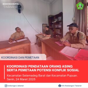 Koordinasi pendataan orang asing serta pemetaan potensi konflik sosial Di Kecamatan Selemadeg Ba